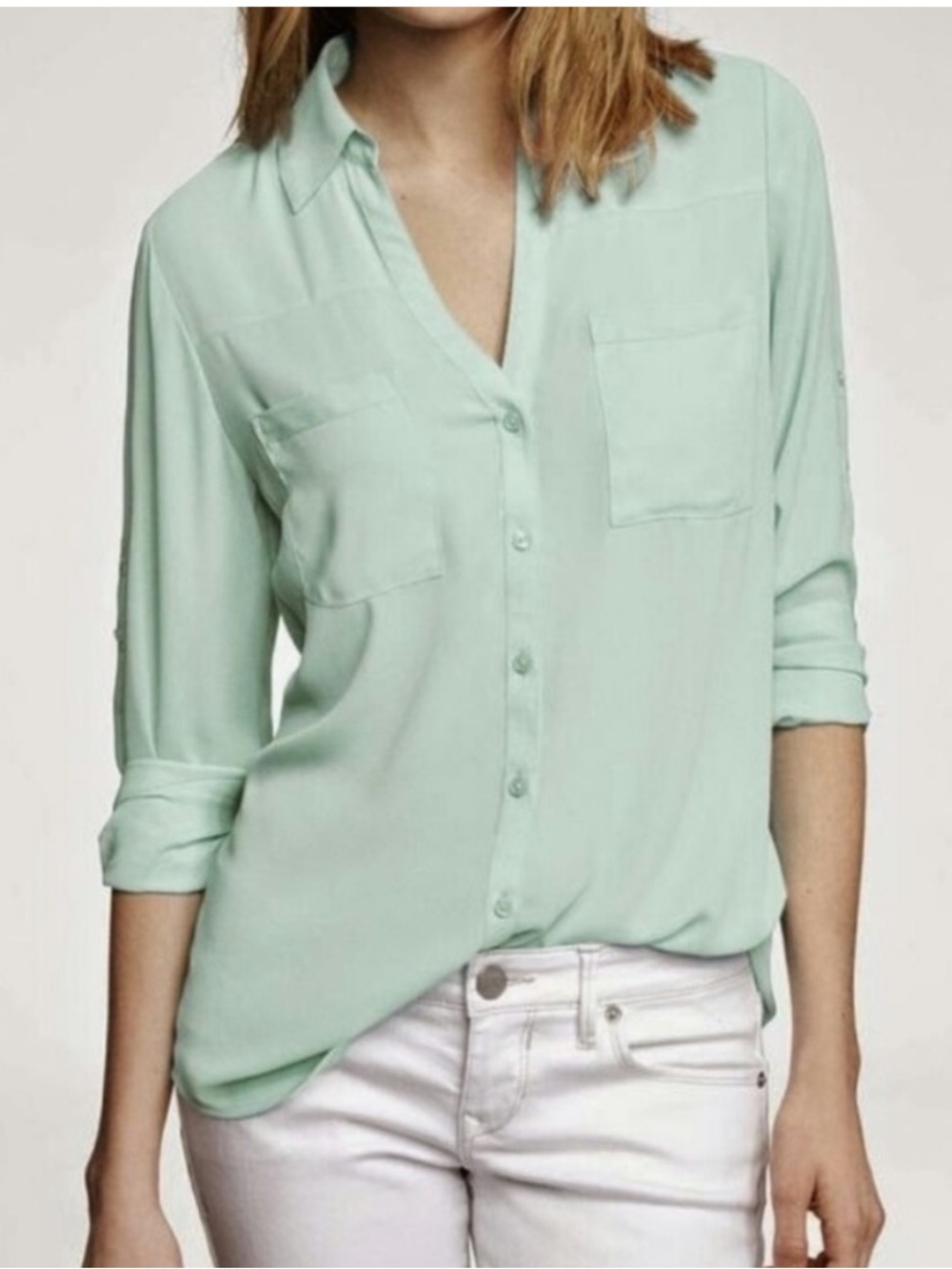 EXPRESS Mint Green Button-Down Portofino Blouse XS